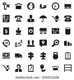 Flat vector icon set - signpost vector, earth, Railway carriage, office, money, phone, 24, support, client, traking, ship, delivery, clock, receipt, consolidated cargo, clipboard, umbrella, dry