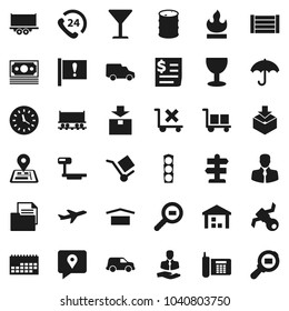 Flat vector icon set - signpost vector, navigator, Railway carriage, attention, plane, satellite, money, traffic light, phone, 24, client, traking, truck trailer, car, clock, calendar, receipt, dry