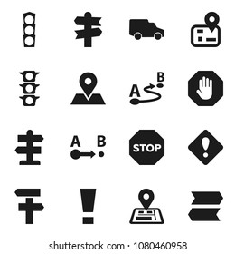 Flat vector icon set - signpost vector, navigator, map pin, traffic light, car, route, attention sign, stop