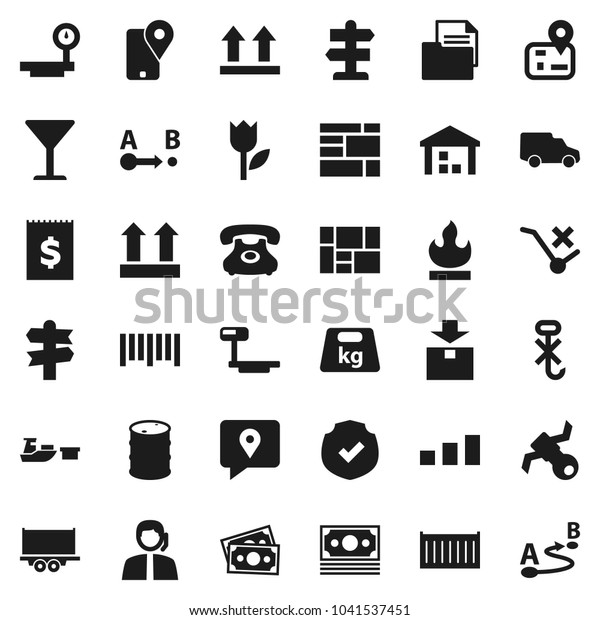 Flat vector icon set - signpost vector, navigator,\
satellite, money, phone, support, traking, truck trailer, sea\
container, car, receipt, port, consolidated cargo, document, glass,\
top sign, hook