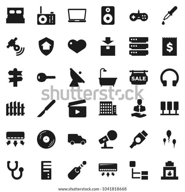 Flat vector icon set - signpost vector, client,\
car, receipt, package, satellite antenna, cinema clap, disk,\
microphone, satellitie, headphones, speaker, heart, hdmi, jack,\
dropper, scalpel, sperm