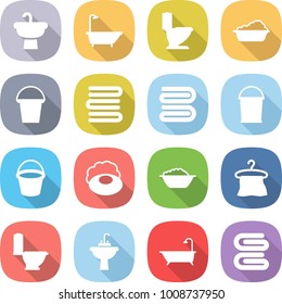 flat vector icon set - sink vector, bath, toilet, washing, bucket, towels, towel, soap, foam basin, hanger, water tap