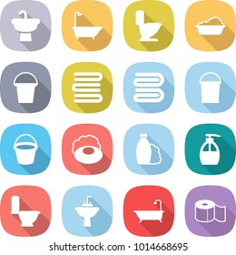 flat vector icon set - sink vector, bath, toilet, washing, bucket, towels, towel, soap, shampoo, liquid, water tap, paper