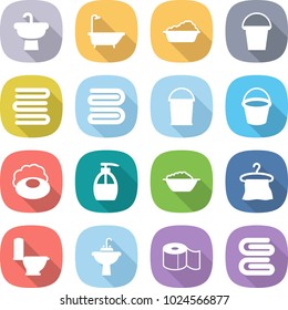 flat vector icon set - sink vector, bath, washing, bucket, towels, towel, soap, liquid, foam basin, hanger, toilet, water tap, paper