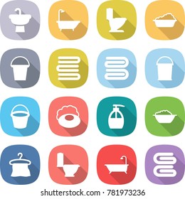 flat vector icon set - sink vector, bath, toilet, washing, bucket, towels, towel, soap, liquid, foam basin, hanger