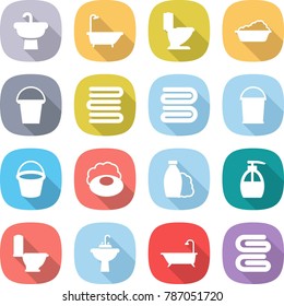 flat vector icon set - sink vector, bath, toilet, washing, bucket, towels, towel, soap, shampoo, liquid, water tap