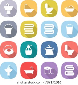 flat vector icon set - sink vector, bath, toilet, washing, bucket, towels, towel, soap, liquid, hanger, water tap, paper