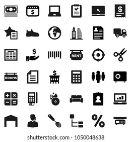 Flat vector icon set - skimmer vector, notebook pc, schedule, scissors, document, laptop graph, investment, bank building, man, personal information, safe, dollar calendar, snickers, earth, money