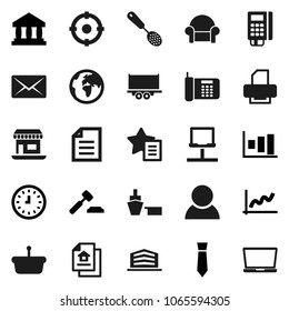 Flat vector icon set - skimmer vector, document, bank, graph, auction, clock, tie, earth, office, truck trailer, port, notebook network, favorites, mail, estate, building, consumer, target, basket
