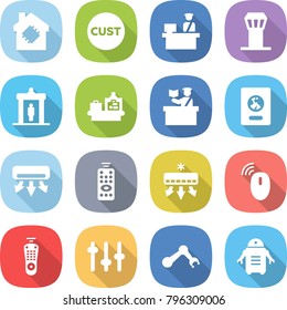 flat vector icon set - smart house vector, customs, control, airport tower, detector, baggage checking, inspector, passport, air conditioning, remote, wireless mouse, setup, robot hand