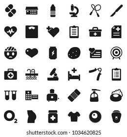 Flat vector icon set - soap vector, liquid, toaster, potato, microscope, scales, clipboard, jump rope, hand trainer, buttocks, t shirt, target, enegry drink, water bottle, pool, heart monitor, pulse