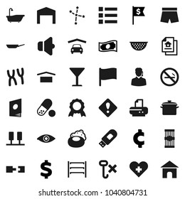 Flat vector icon set - soap vector, bath, pan, colander, pasta, medal, flag, constellation, cash, dollar, cent sign, shorts, pills, no smoking, glass, dry cargo, hook, shelving, speaker, heart cross