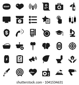 Flat vector icon set - soap vector, steaming, toilet, foam basin, house hold, pan, graduate hat, certificate, leaf, japanese candle, target, heart pulse, boxing glove, enegry drink, first aid kit