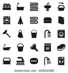 Flat vector icon set - soap vector, scraper, fetlock, bucket, sponge, towel, bath, washer, washing powder, shower, sink, dishwasher