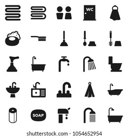 Flat vector icon set - soap vector, plunger, fetlock, towel, bath, toilet, brush, paper, shower, water closet, sink, tap, supply