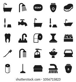 Flat vector icon set - soap vector, fetlock, mop, sponge, water tap, car, bath, toilet brush, liquid, paper, shower, sink, tooth, epilator