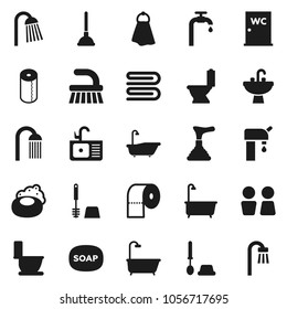 Flat vector icon set - soap vector, plunger, fetlock, towel, bath, toilet, brush, paper, shower, water closet, sink, supply