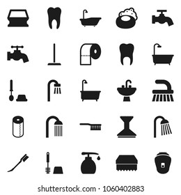 Flat vector icon set - soap vector, fetlock, mop, sponge, water tap, car, bath, toilet brush, liquid, paper, shower, sink, tooth, epilator