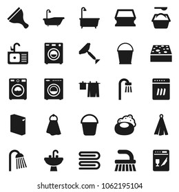 Flat vector icon set - soap vector, scraper, fetlock, bucket, sponge, towel, bath, drying clothes, washer, washing powder, shower, sink, dishwasher