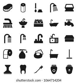 Flat vector icon set - soap vector, fetlock, mop, sponge, water tap, car, bath, toilet brush, liquid, paper, shower, sink, tooth, epilator