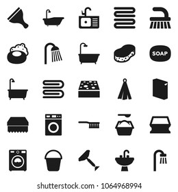 Flat vector icon set - soap vector, scraper, fetlock, bucket, sponge, towel, bath, washer, washing powder, shower, sink