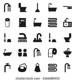 Flat vector icon set - soap vector, plunger, fetlock, towel, bath, toilet, brush, paper, shower, water closet, sink, tap, supply