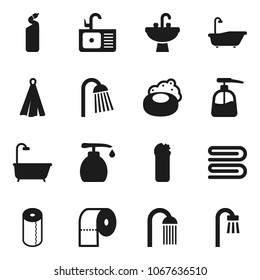 Flat vector icon set - soap vector, towel, bath, liquid, cleaning agent, toilet paper, shower, sink