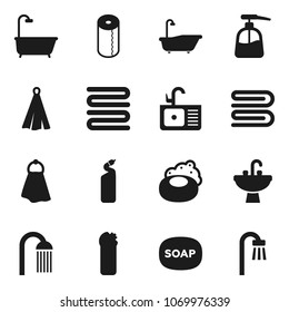 Flat vector icon set - soap vector, towel, bath, liquid, cleaning agent, toilet paper, shower, sink