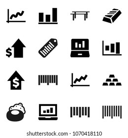 Flat vector icon set - soap vector, graph, gold ingot, laptop, dollar growth, horizontal bar, barcode