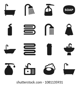 Flat vector icon set - soap vector, towel, bath, liquid, cleaning agent, shower, sink