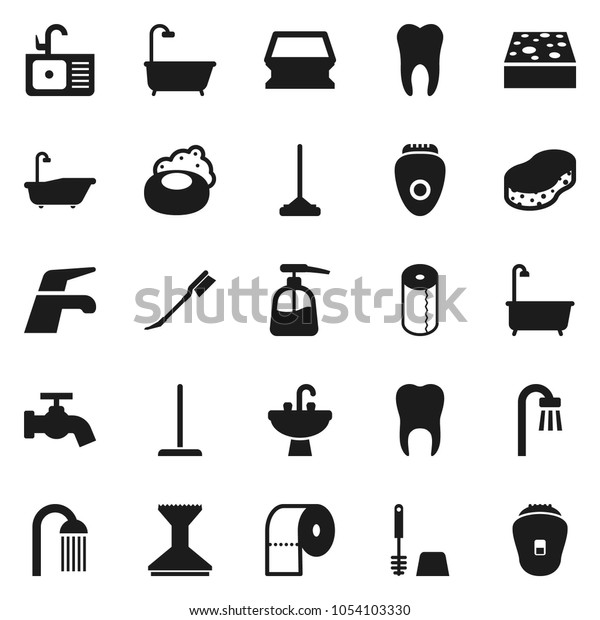 Flat vector icon set - soap vector, water tap,\
mop, sponge, car fetlock, bath, toilet brush, liquid, paper,\
shower, sink, tooth,\
epilator