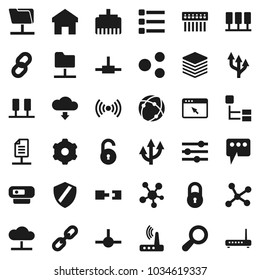 Flat vector icon set - social media vector, connect, connection, network, server, folder, cloud, big data, browser, gear, equalizer, menu, shield, hub, router, lan connector, share, home, message