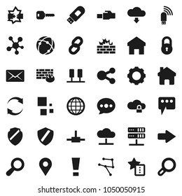 Flat vector icon set - social media vector, connect, connection, network, server, disconnection, cloud, lock, gear, shield, firewall, usb modem, lan connector, share, home, favorites, message, arrow