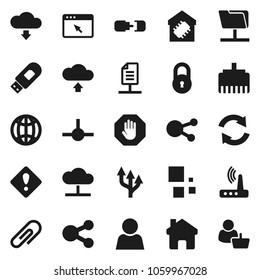 Flat vector icon set - social media vector, connect, network folder, cloud, browser, usb modem, router, lan connector, share, home, refresh, upload, download, loading, globe, route arrow, connection