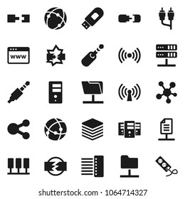 Flat vector icon set - social media vector, rca, jack, connection, server, disconnection, network folder, big data, browser, hub, usb modem, share, document, wireless, multi socket