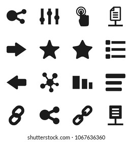 Flat vector icon set - sorting vector, settings, touchscreen, social media, favorites, menu, share, arrow, chain, network document
