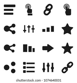 Flat vector icon set - sorting vector, settings, touchscreen, social media, favorites, menu, share, arrow, chain