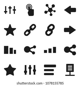 Flat vector icon set - sorting vector, settings, touchscreen, social media, favorites, menu, share, arrow, chain, network document