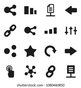 Flat vector icon set - sorting vector, settings, touchscreen, social media, favorites, share, arrow, redo, chain, network document