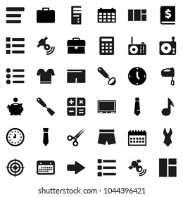 Flat vector icon set - spatula vector, ladle, mixer, music, piggy bank, case, annual report, clock, tie, calendar, shorts, swimsuite, t shirt, target, radio, satellitie, scissors, menu, arrow, tv