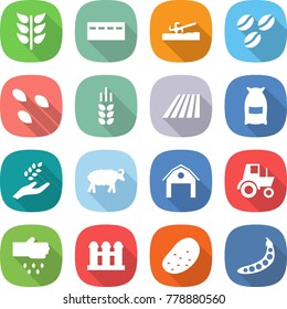 flat vector icon set - spikelets vector, bunker, soil cutter, coffee seeds, spike, field, flour, harvest, sheep, barn, tractor, sow, grain elevator, potato, peas