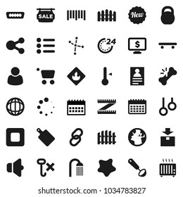 Flat vector icon set - splotch vector, shower, ladle, cutting board, thermometer, world, personal information, constellation, calendar, monitor dollar, measuring, weight, skateboard, gymnast rings