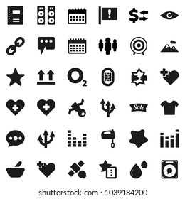 Flat vector icon set - splotch vector, mixer, copybook, exchange, man, calendar, target, heart cross, oxygen, stadium, attention, satellite, top sign, equalizer, link, favorites, eye, mortar, sale