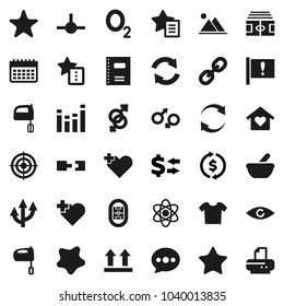Flat vector icon set - splotch vector, mixer, copybook, atom, exchange, stadium, target, calendar, heart cross, oxygen, attention, top sign, equalizer, link, favorites, eye, gender, mortar, connect