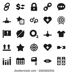 Flat vector icon set - splotch vector, mixer, exchange, calendar, target, heart cross, oxygen, attention, top sign, equalizer, link, eye, gender, connect, favorites, message, connection, lock, star