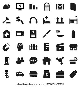 Flat vector icon set - sponge vector, washing powder, washboard, garbage pile, cake, magnet, molecule, monitor dollar, cursor, water bottle, wood box, top sign, no hook, sorting, big scales, group