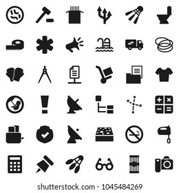 Flat vector icon set - sponge vector, toilet, mixer, toaster, pasta, drawing compass, glasses, paper pin, constellation, measuring, boxing glove, t shirt, shuttlecock, pool, no smoking, hoop, estate