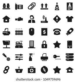 Flat vector icon set - sprayer vector, skimmer, spices, compass, personal information, first aid kit, phone, support, receipt, top sign, antenna, mobile, favorites, network folder, big data, router