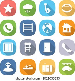 flat vector icon set - star vector, cloud wireless, gyroscooter, smart bracelet, phone, rack, earth, home, power switch, chair, door, vr helmet, soil cutter, clean window, car wash