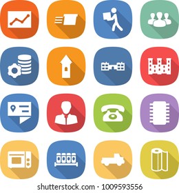 flat vector icon set - statistics vector, delivery, courier, group, virtual mining, tower, school, palace, location details, client, phone, chip, grill oven, spices, pickup, paper towel